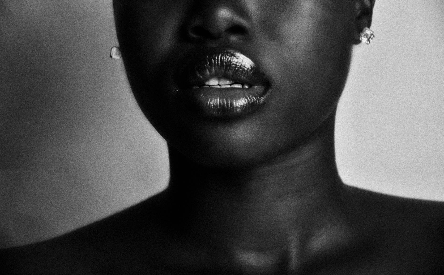 glossy lips close up studio light