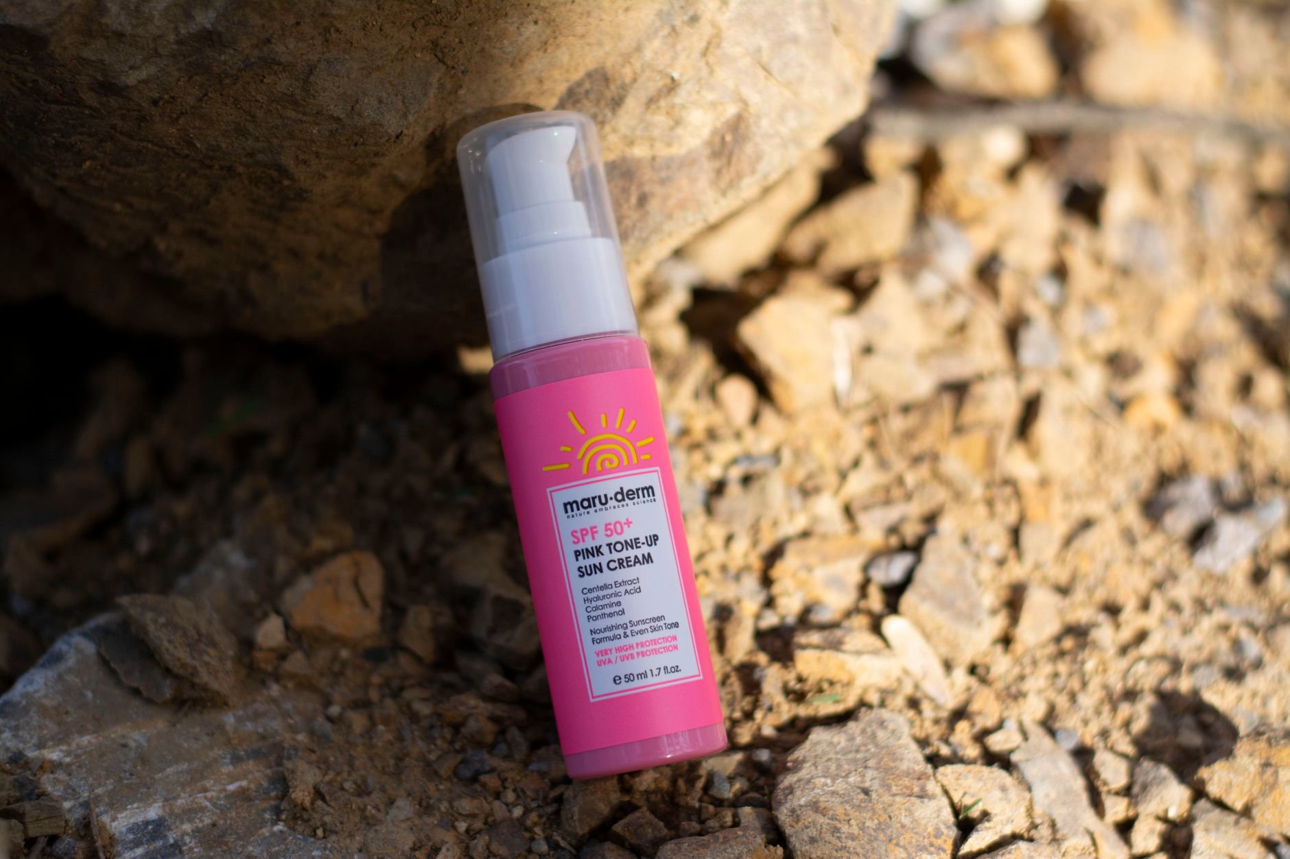 SPF face mist bottle close up on vanity