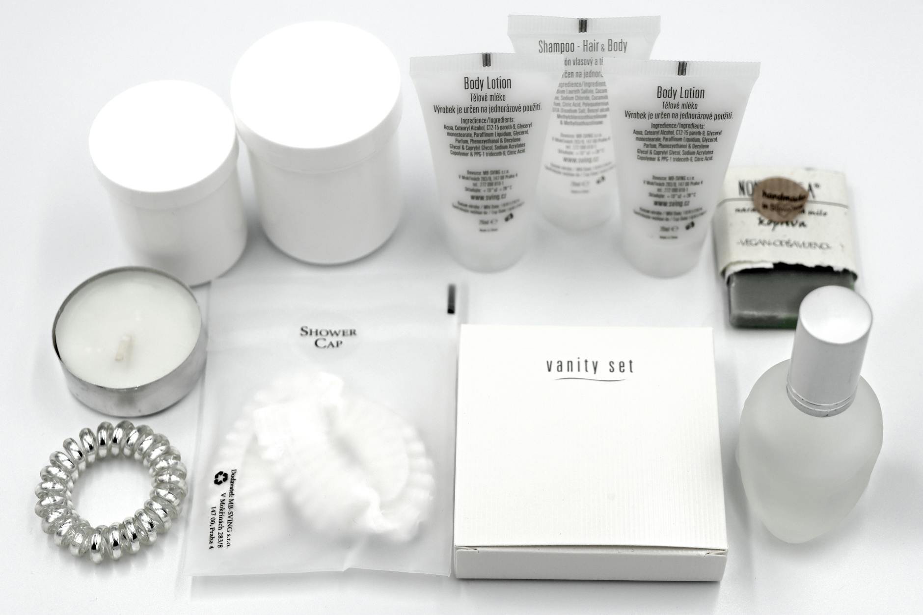 travel size skincare set in toiletry bag