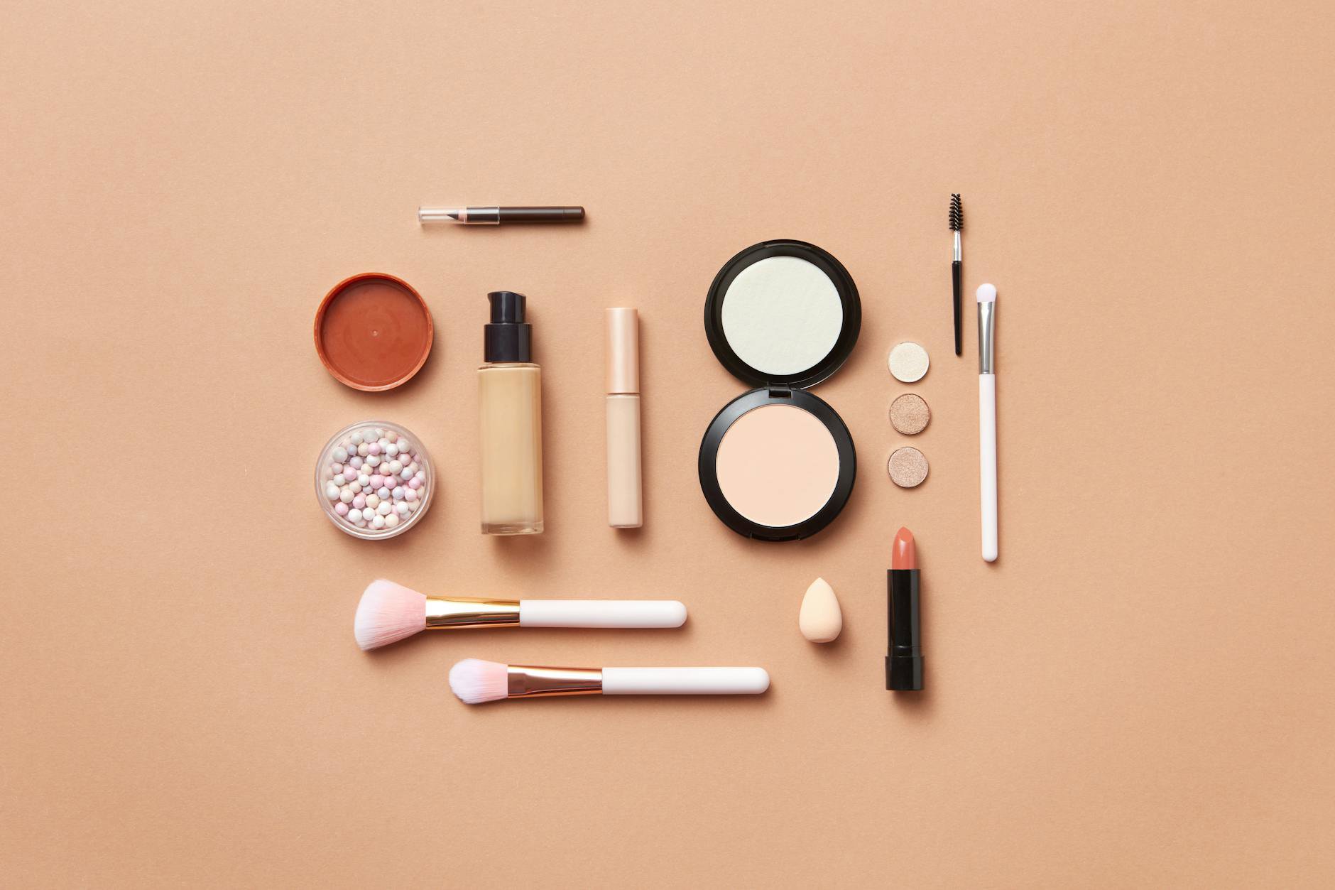 drugstore bronzer compact brush flatlay