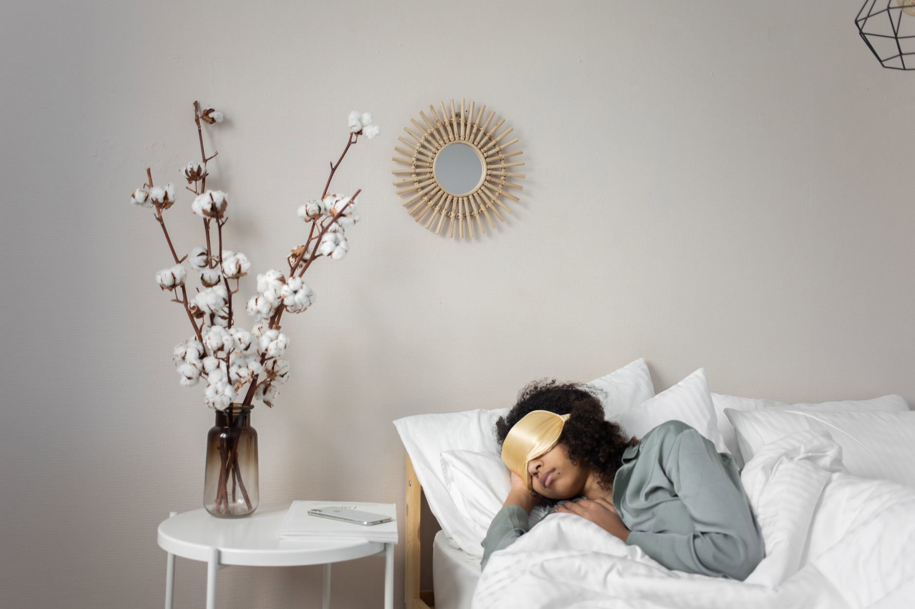 sealed sachet eye mask on bedside table