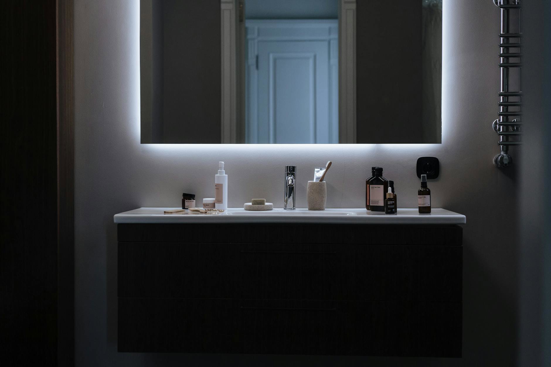 skincare products in drawer dark cool storage