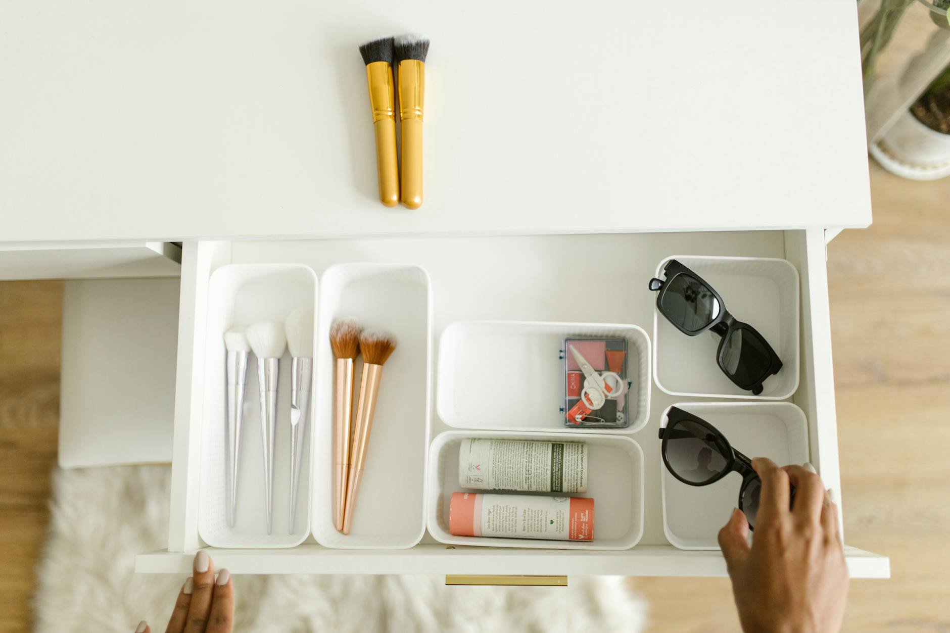 lipstick organizer drawer flatlay