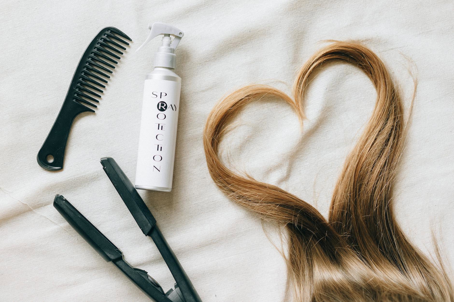 hair heat protectant spray flatlay