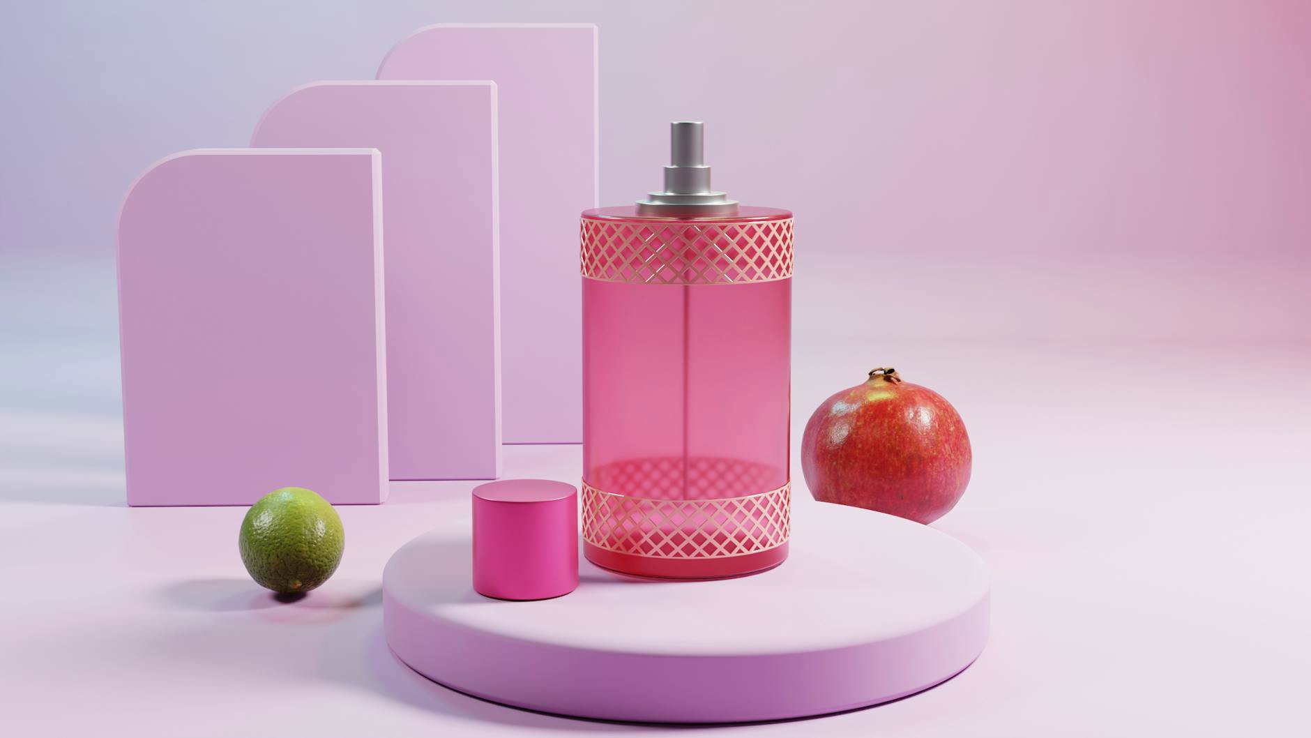 perfume bottles vanilla and fruity notes flatlay