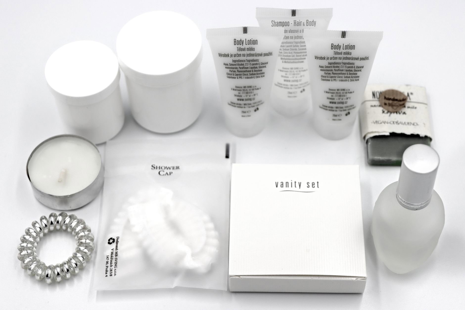 travel size bath body set in suitcase