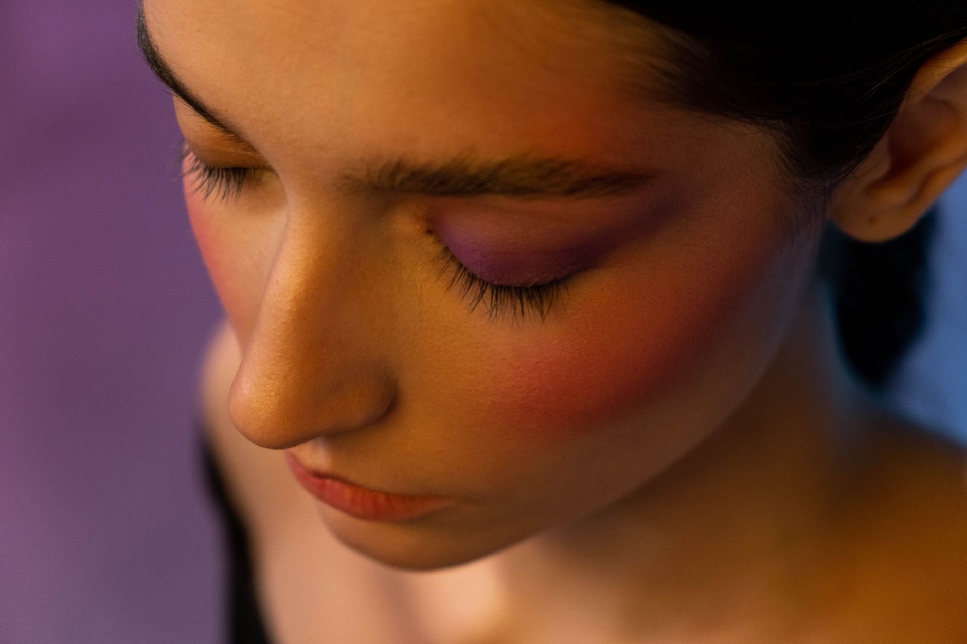 blurred blush soft focus makeup look woman
