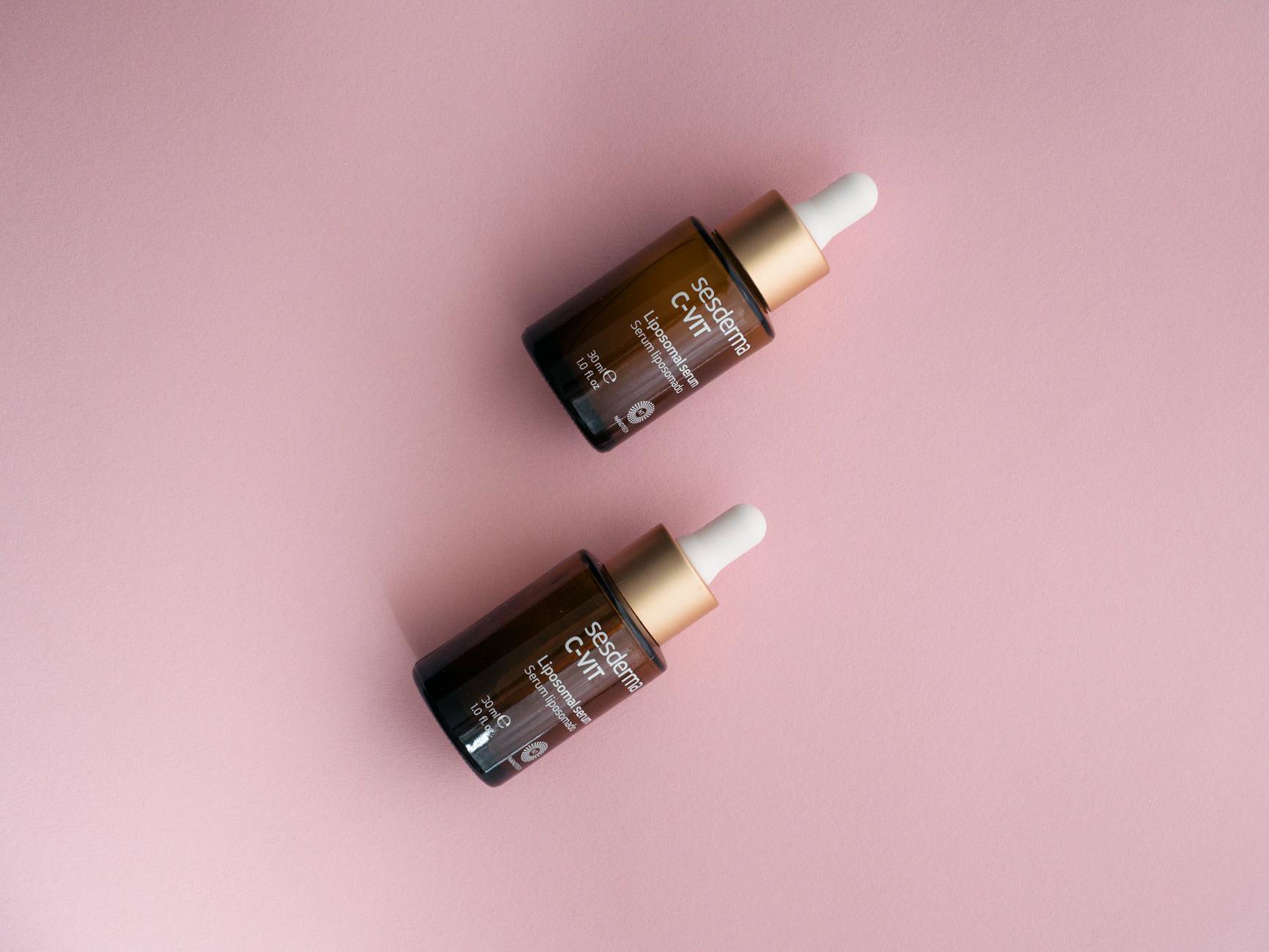 vitamin c serum bottle on vanity