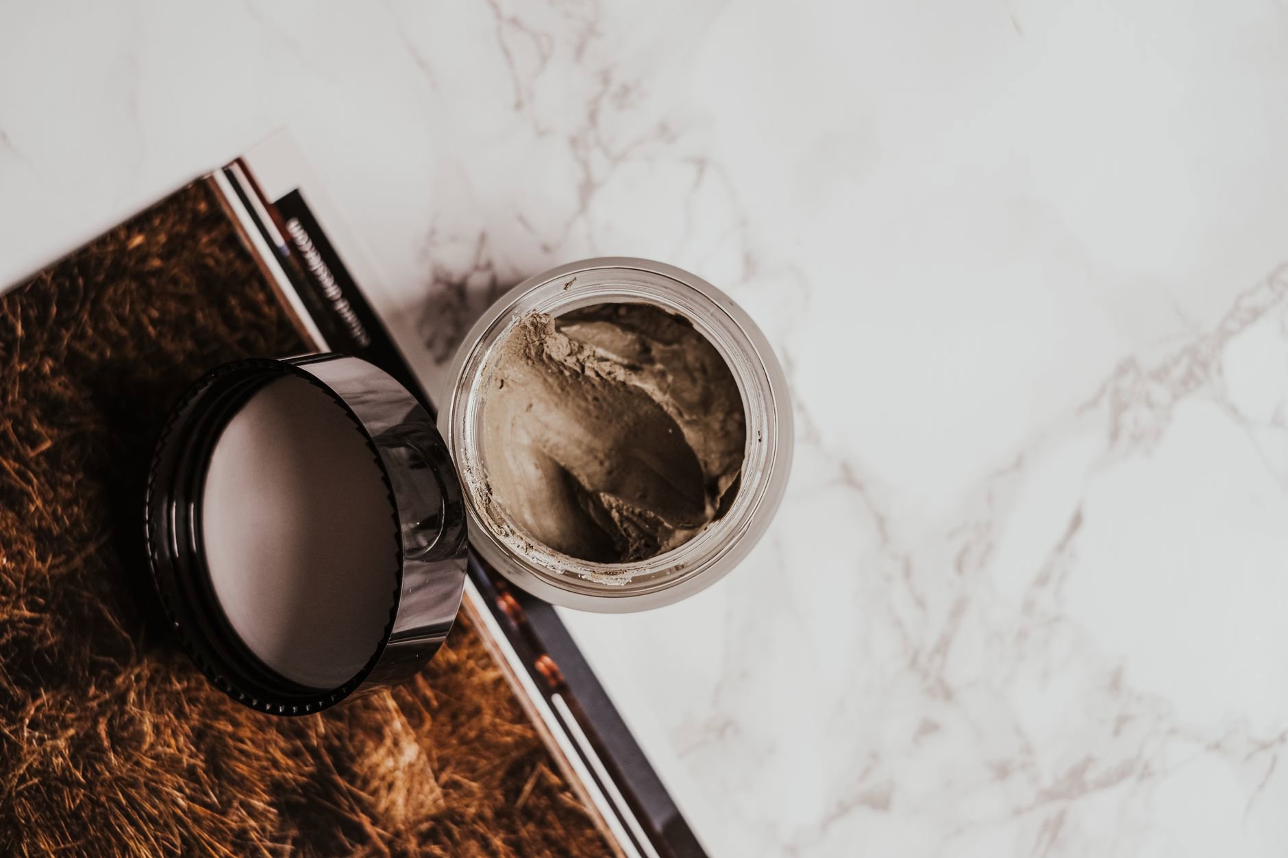 jelly texture skincare mask jar flatlay