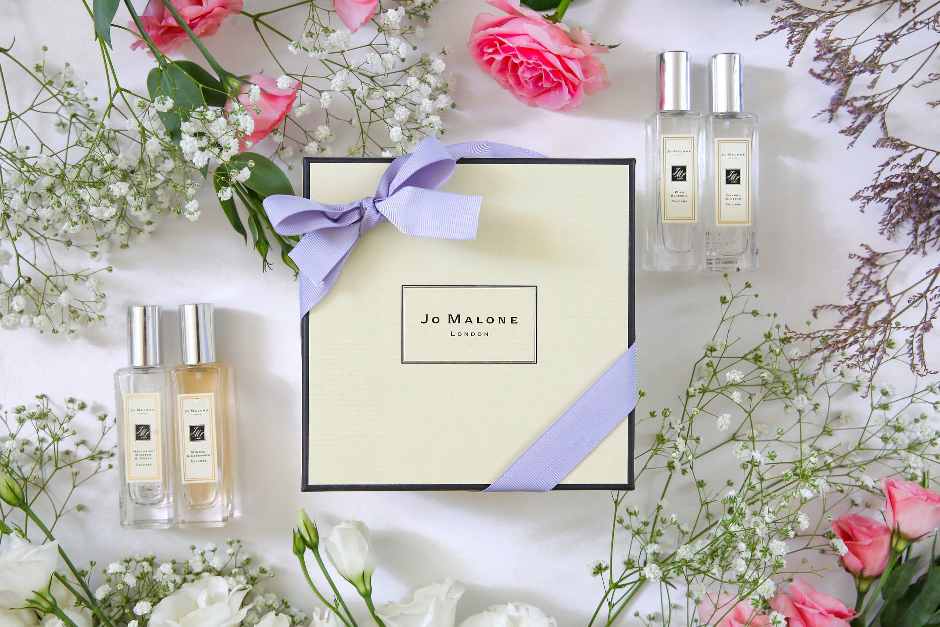 perfume gift set flatlay summer