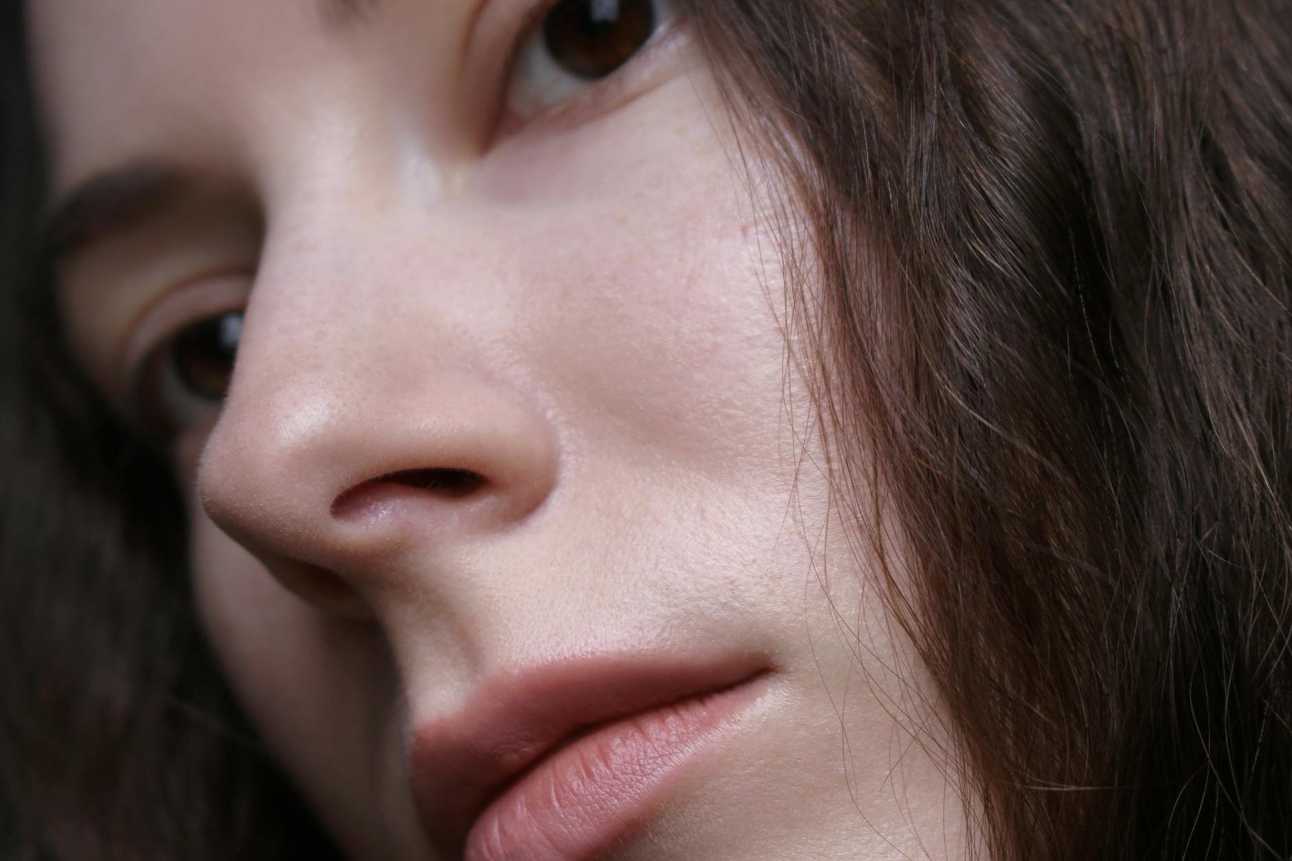 woman with glass skin satin makeup close up