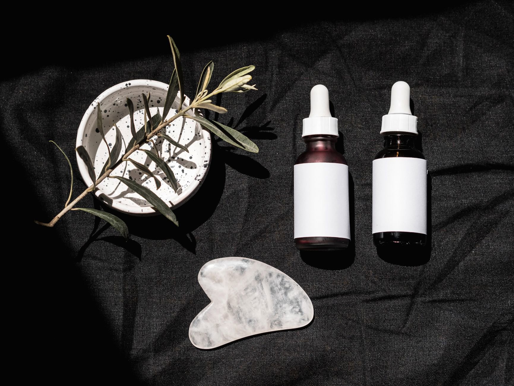 haircare products flatlay white background