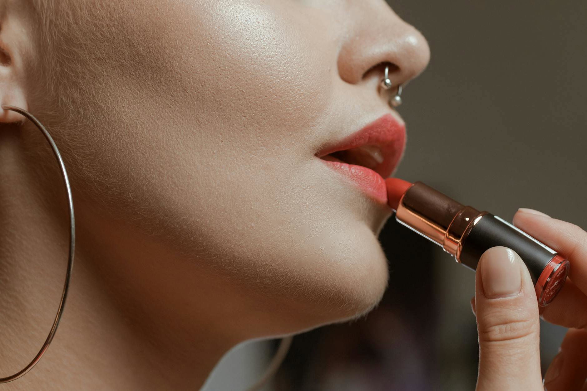 matte lipstick application close-up