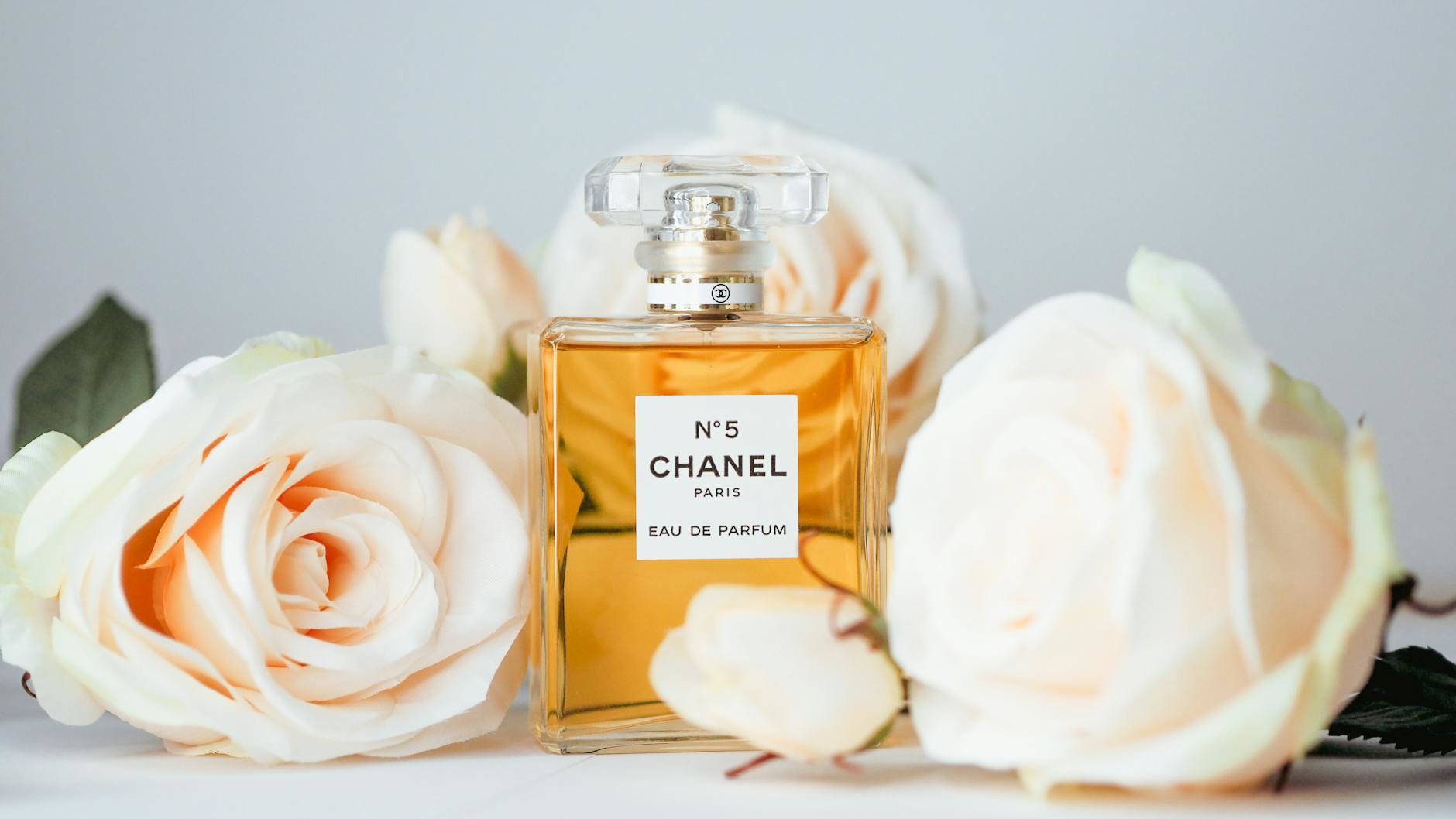niche perfume bottles on vanity spring flowers