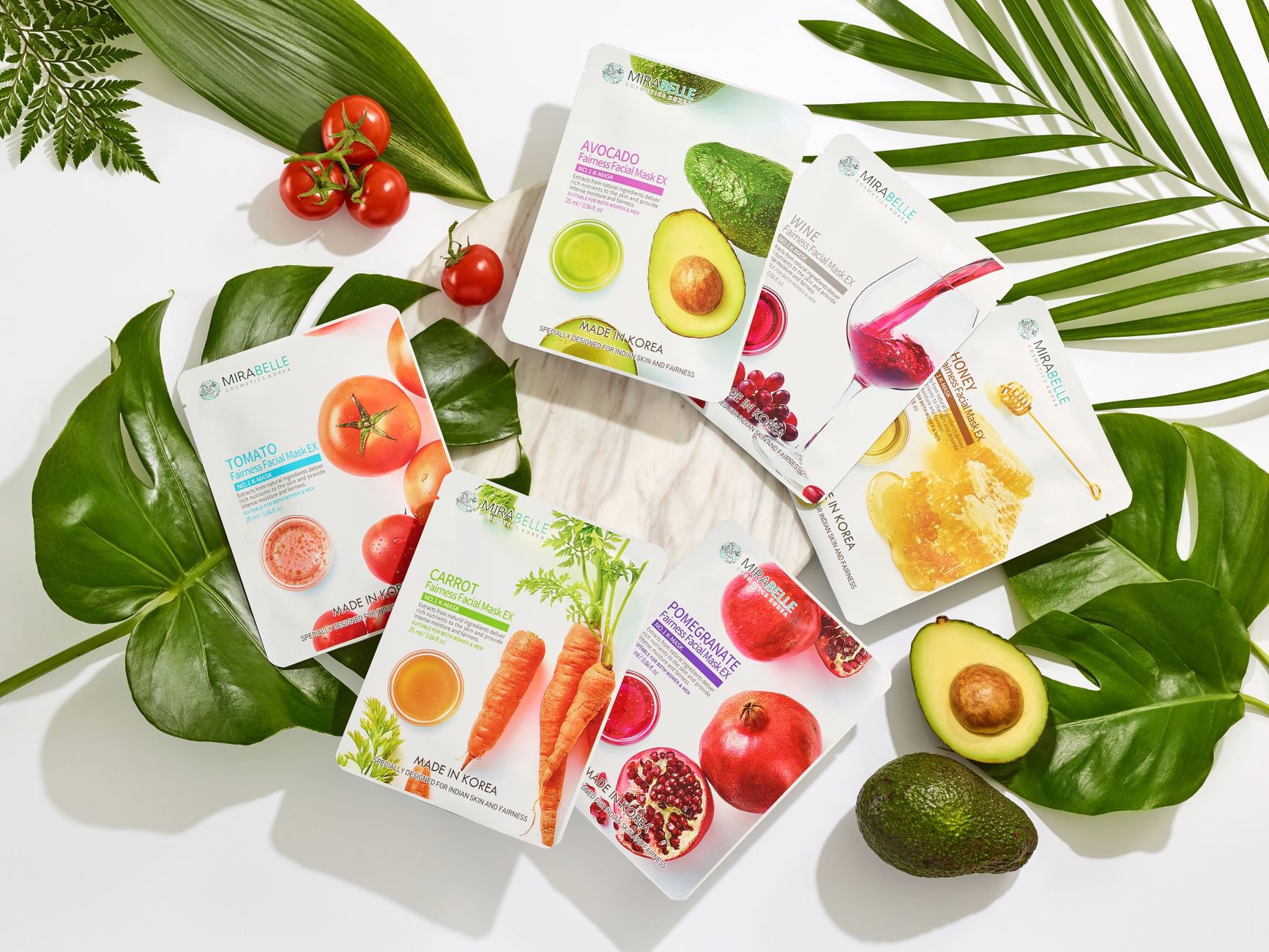 Korean skincare sheet masks flatlay