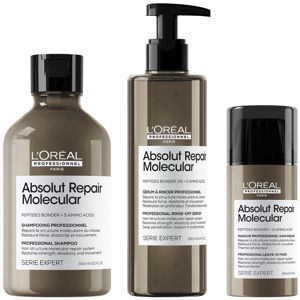 L'Oréal Professionnel Absolut Repair Molecular Shampoo, Rinse Off Serum Conditioner Treatment & Leave In Mask