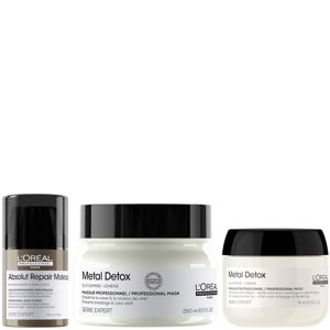 L'Oréal Professionnel Metal Detox Hair Mask & Absolut Repair Molecular Leave-In Cream, Repair Damage Mask Set