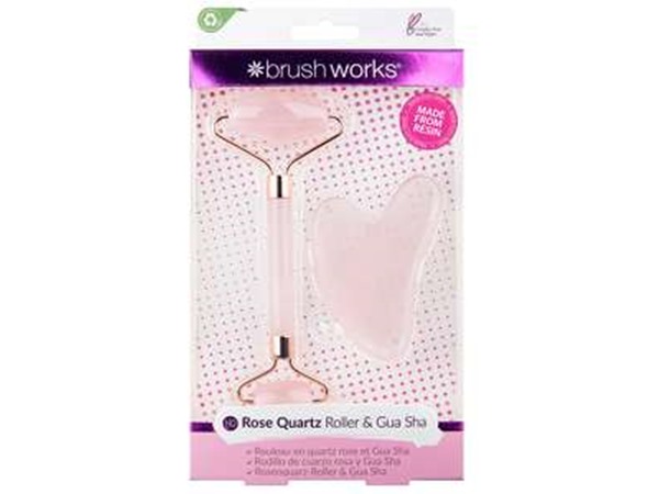 brushworks Rose Quartz Resin Roller And Gua Sha